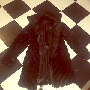 Guess Black Rabbit Fur Coat